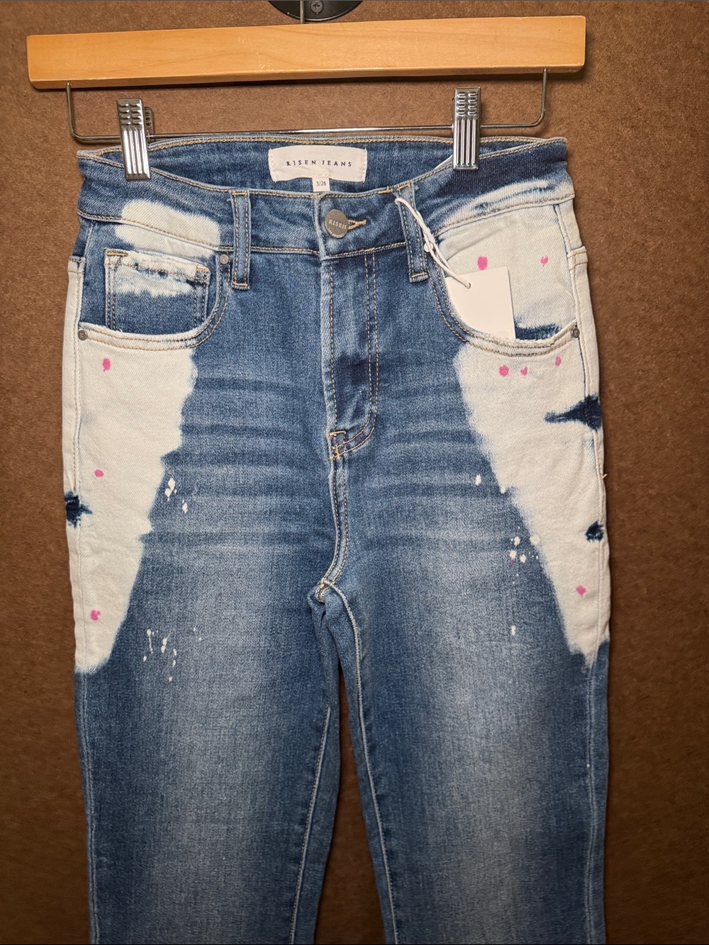 High-Rise Two-Tone Blue & White Straight Jeans - Picture 4 of 5